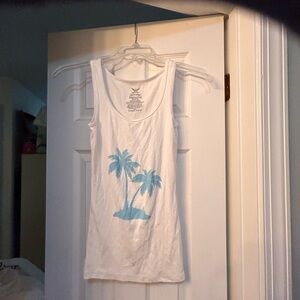 ☀️3/$10☀️ Faded Glory white turquoise palm tree Must-Have Tank medium